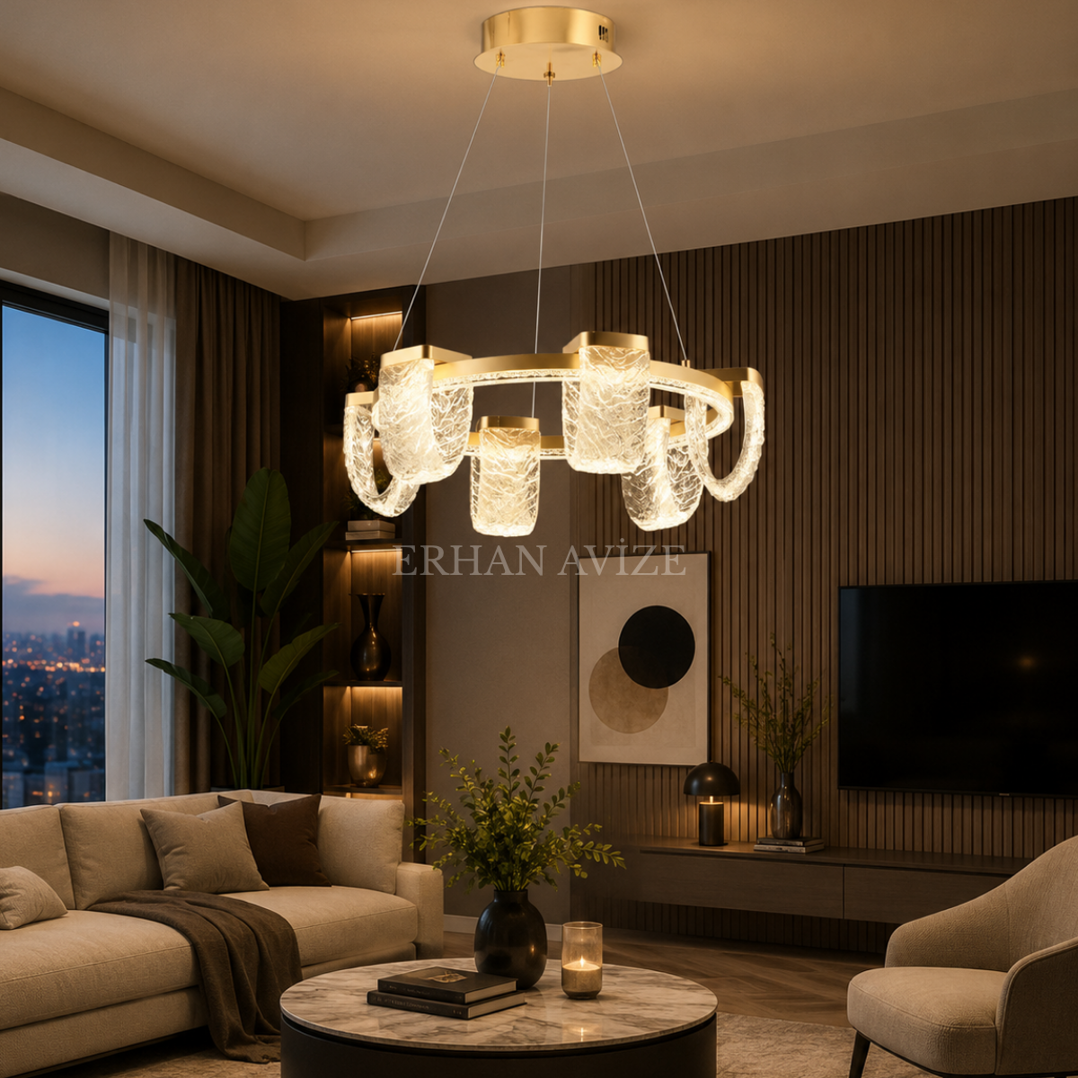 EASD-413 60'lık Kristal Gold LED Avize