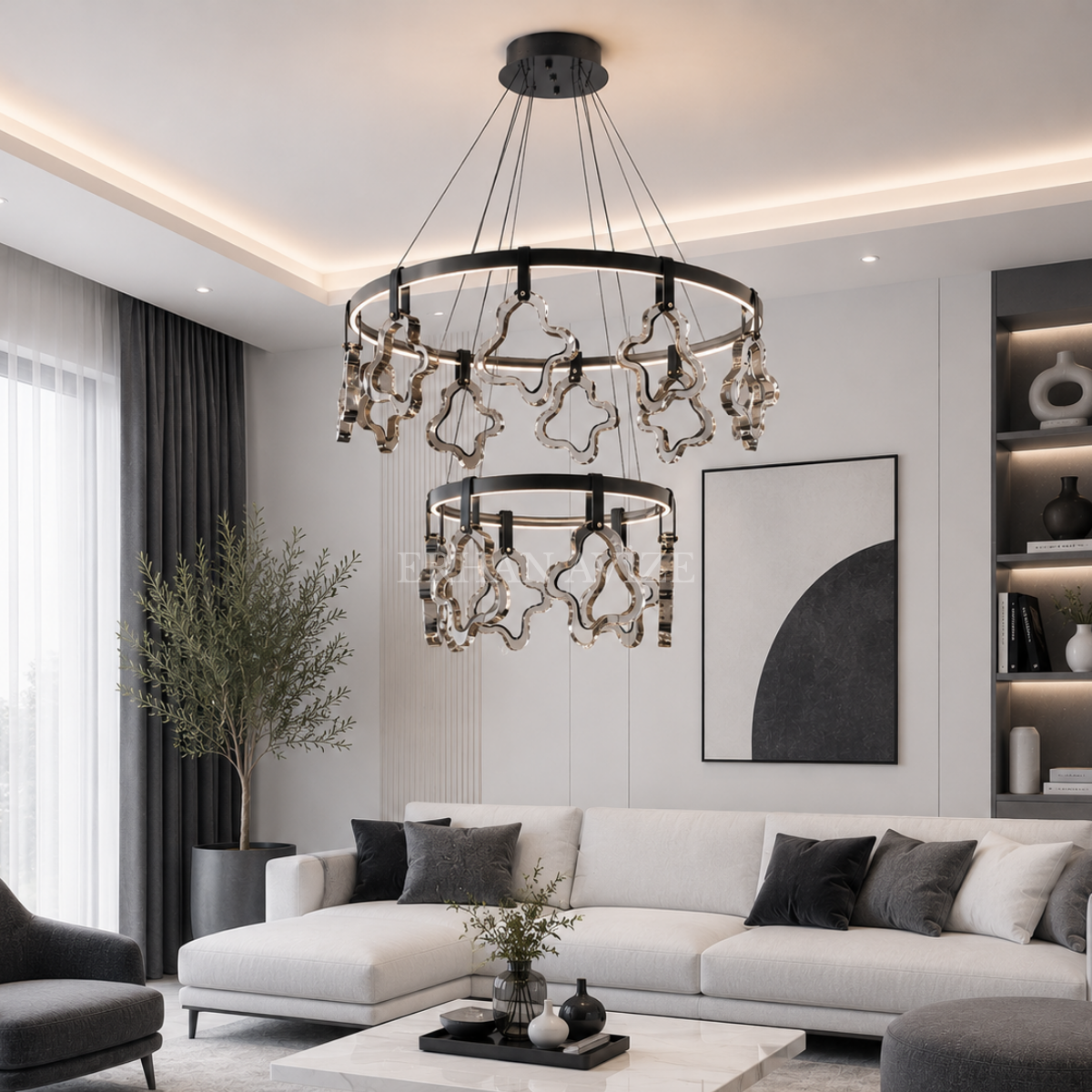EASD-438 Çift Katlı Siyah LED Avize