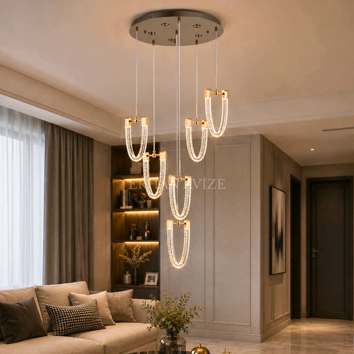 EASD-535 6'lı Kristal Sarkıt Gold LED Avize