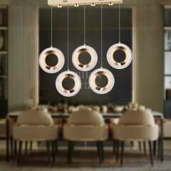 EASD-231 Yemek Masası 5’li Sıralı Gold LED Avize