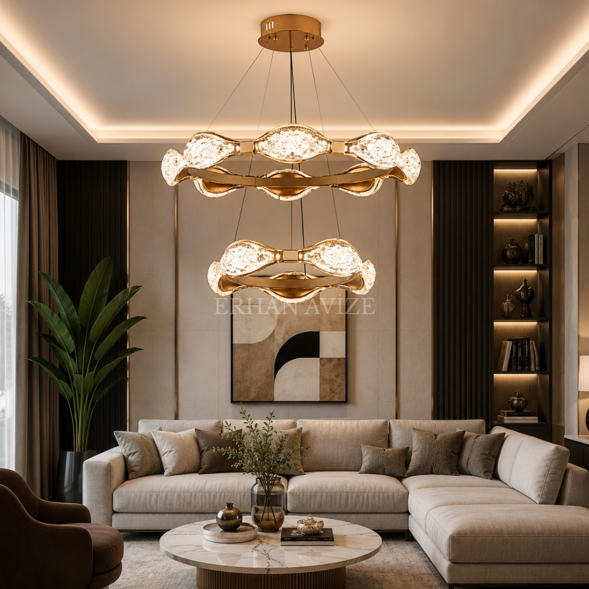 EASD-416 80+50cm Modern Saten Gold LED Avize