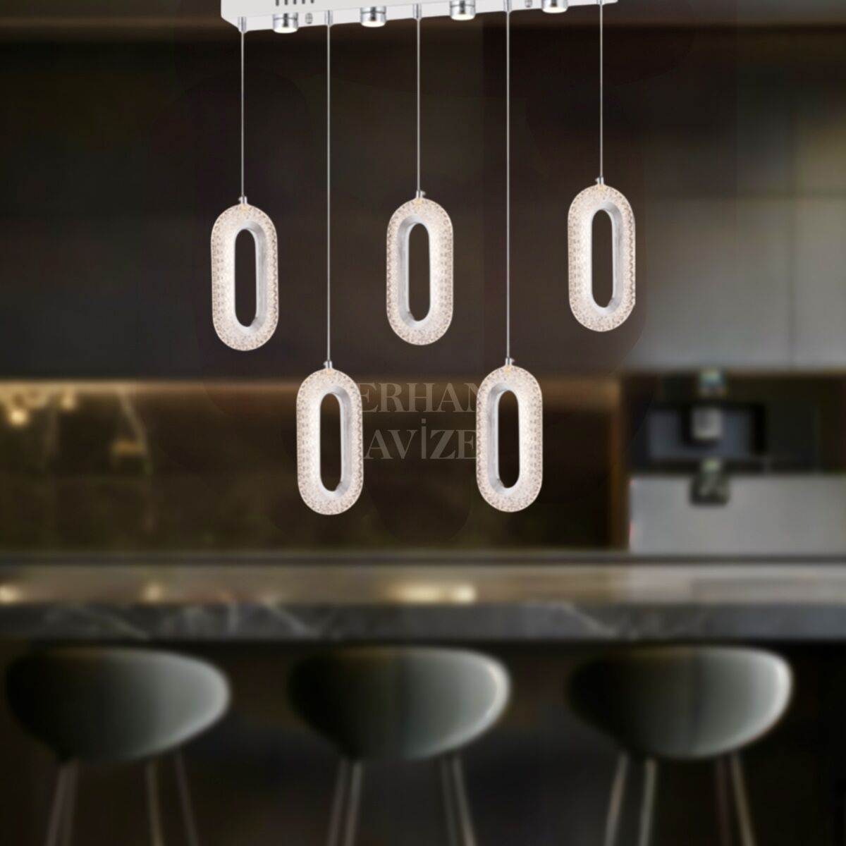 EASD-230 YM 5’li Sıralı Krom LED Avize