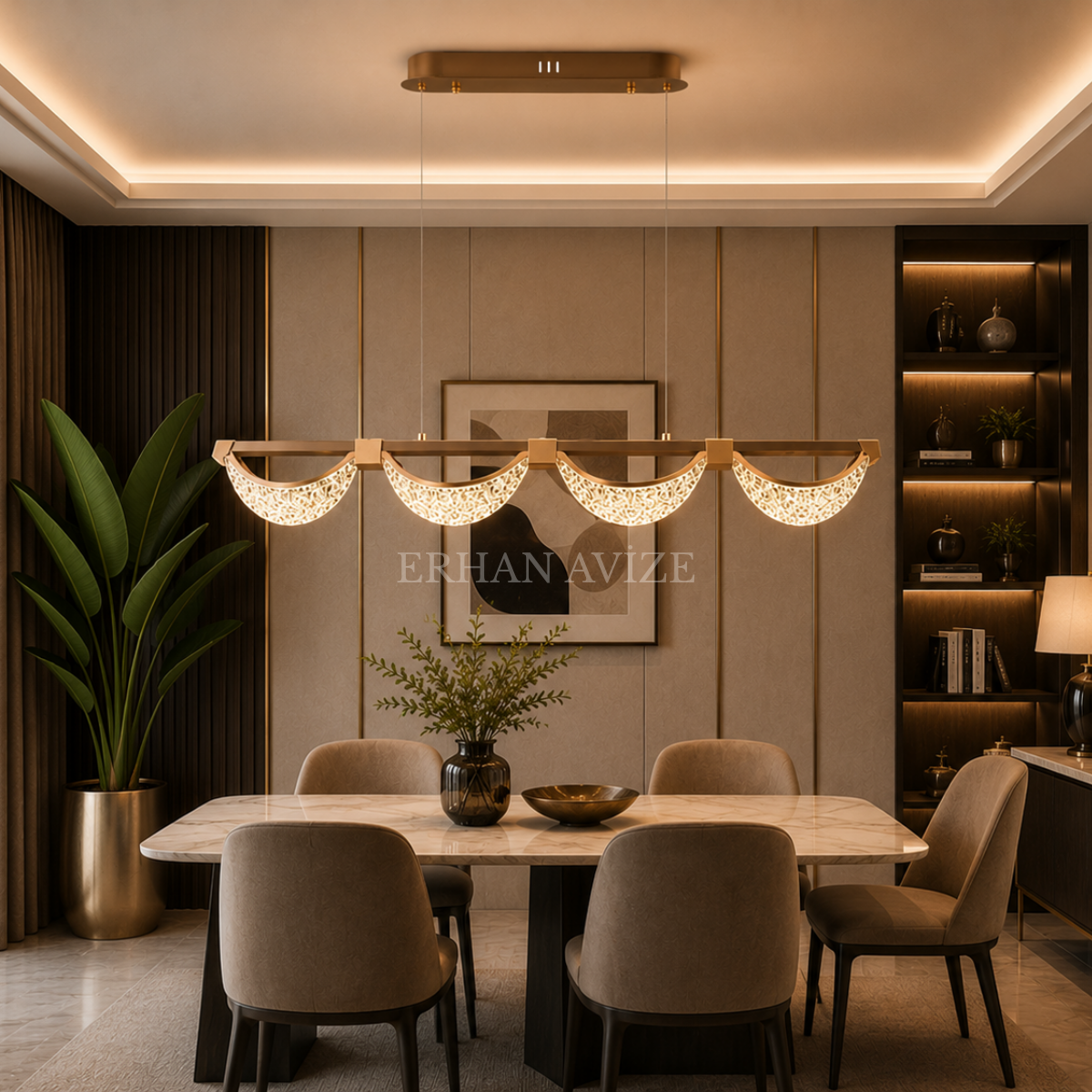 EASD-416 Yemek Masası Saten Gold Modern LED Avize