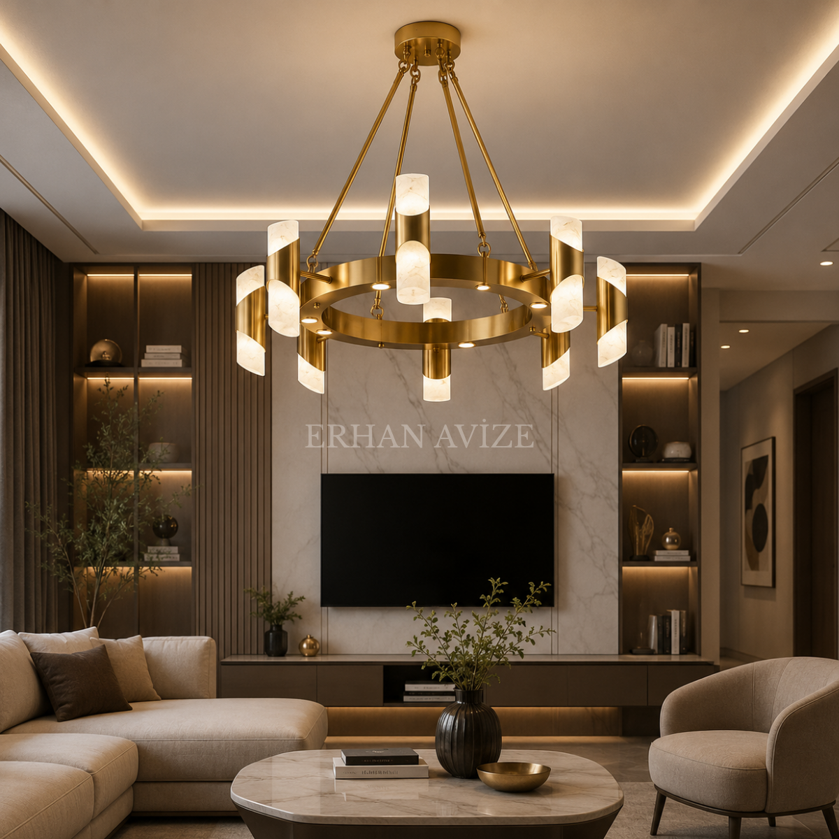 EASD-443 Yuvarlak Mermer Model Modern LED Avize