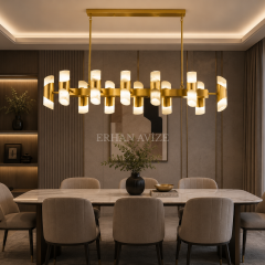 EASD-443 Mermer Tasarım Yemek Masası Modern LED Avize