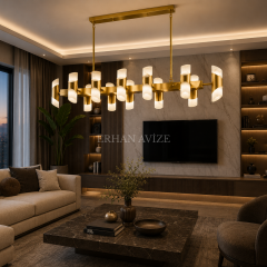 EASD-443 Mermer Tasarım Yemek Masası Modern LED Avize
