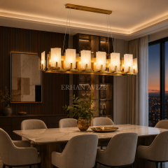 EADM-72 Mermer Tasarımlı Yemek Masası Modern Avize