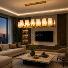 EADM-72 Mermer Tasarımlı Yemek Masası Modern Avize