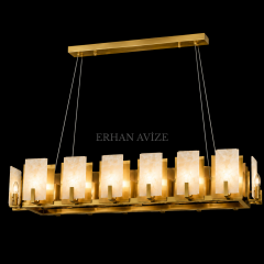 EADM-72 Mermer Tasarımlı Yemek Masası Modern Avize