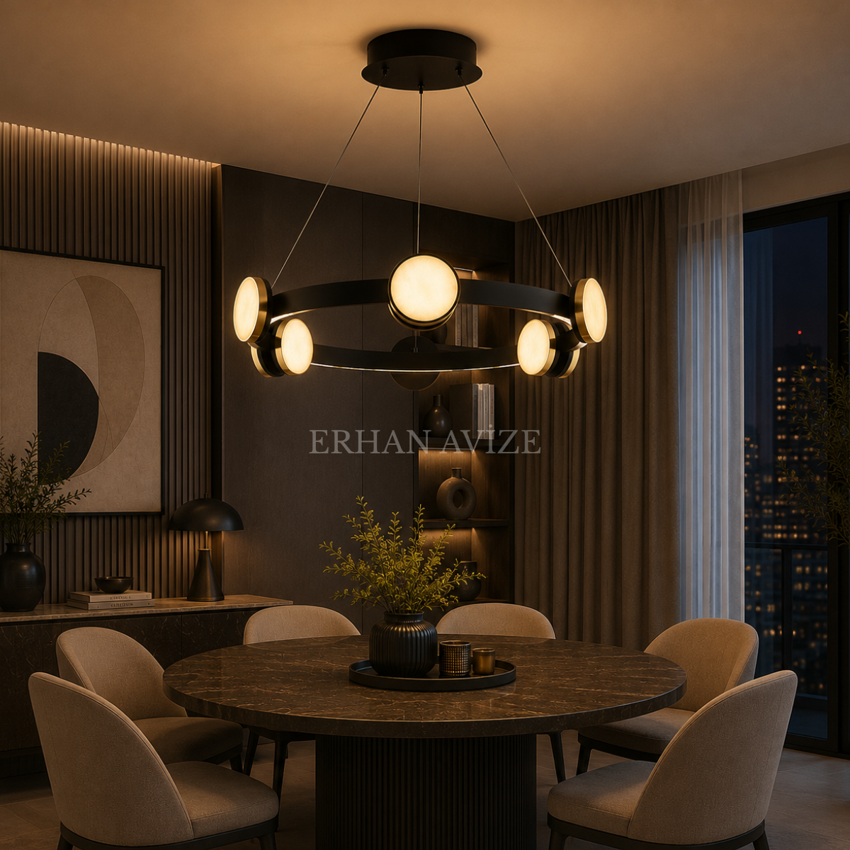 EASD-493 Yuvarlak Siyah Kasa Modern LED Avize