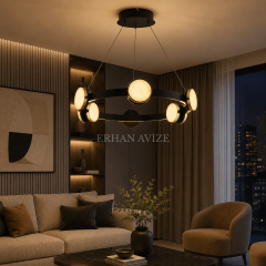 EASD-493 Yuvarlak Siyah Kasa Modern LED Avize