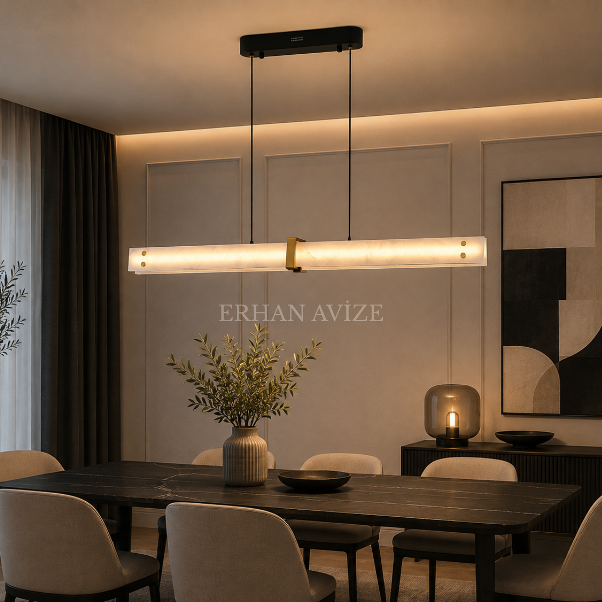 EASD-496 Modern Yemek Masası Mermer LED Avize
