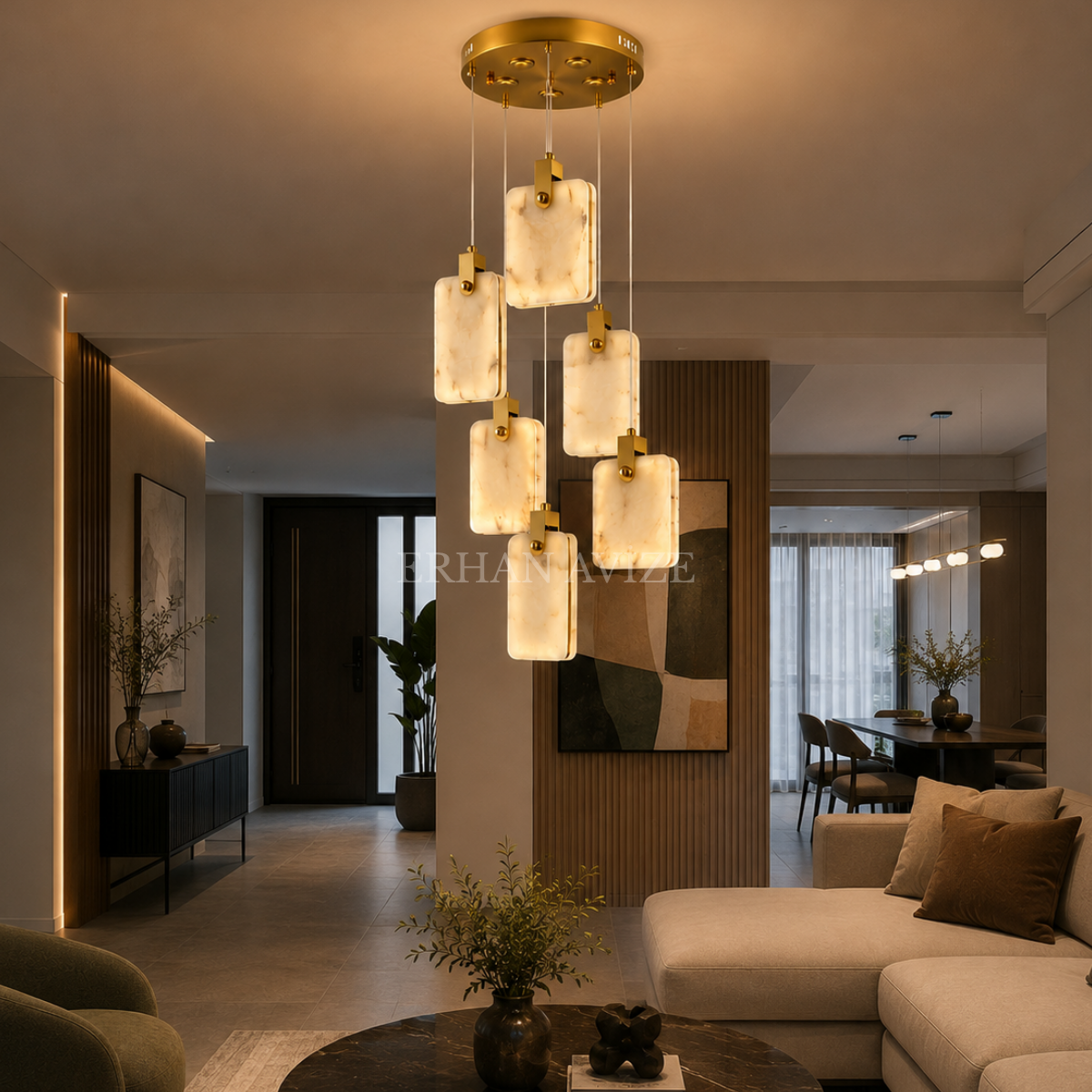 EASD-402 6'lı Modern Mermer Sarkıt LED Avize