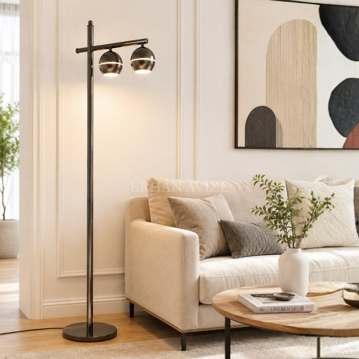 EAPD-186 Platin Modern Küreli LED Lambader