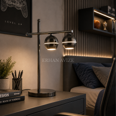 EAPD-186 Platin İkili Modern LED Abajur Masa Lambası