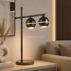 EAPD-186 Platin İkili Modern LED Abajur Masa Lambası