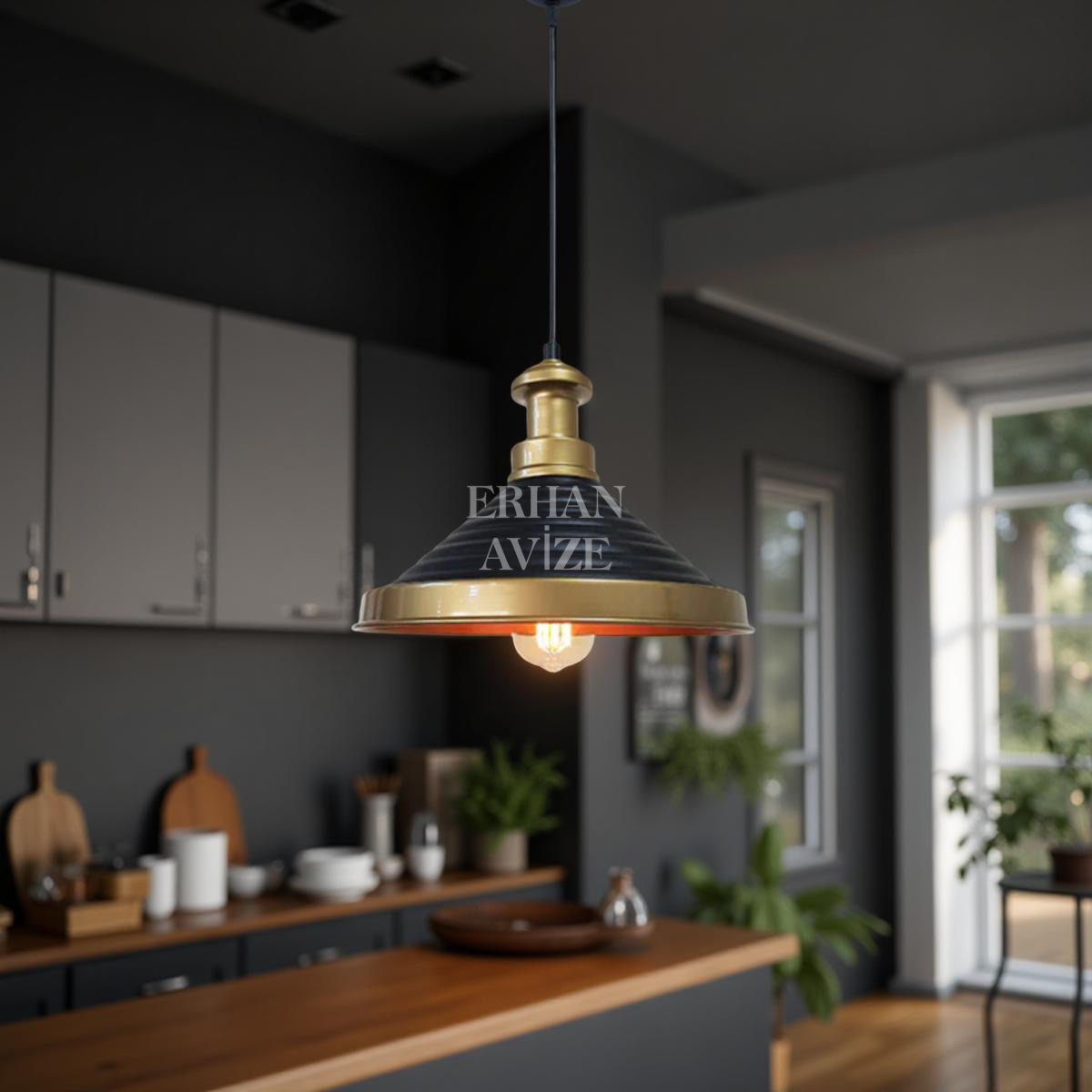 EART-15 30’luk Retro Siyah-Gold Avize