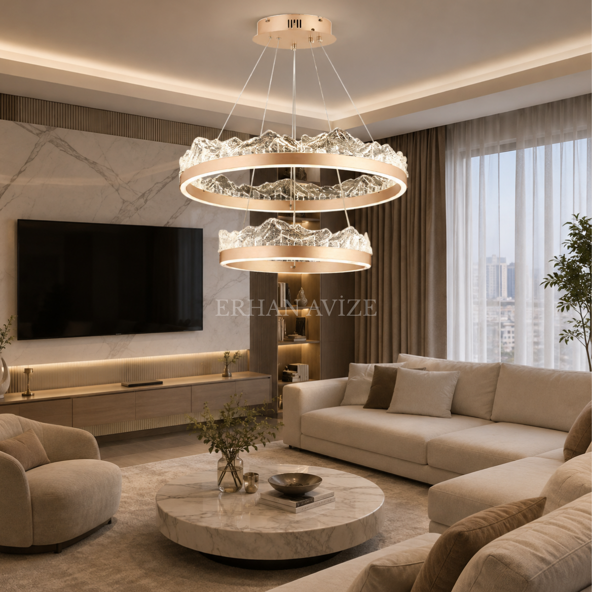 EASD-417 2’li Modern Kristal Görünümlü LED Avize