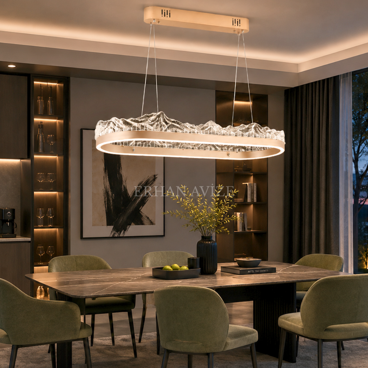 EASD-417-Y Modern Kristal Görünümlü LED Yemek Masası Avizesi
