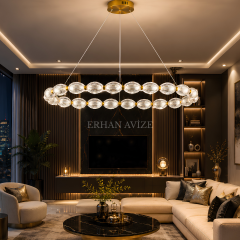 EASD-385-Y Gold Modern Camlı LED Yemek Masası Avizesi