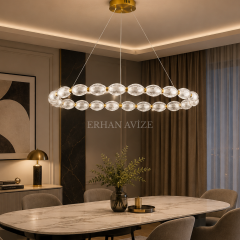 EASD-385-Y Gold Modern Camlı LED Yemek Masası Avizesi