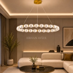 EASD-385-Y Gold Modern Camlı LED Yemek Masası Avizesi