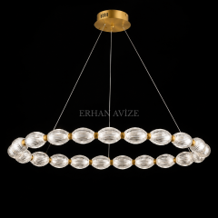 EASD-385-Y Gold Modern Camlı LED Yemek Masası Avizesi