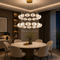 EASD-385 2’li Gold Modern Camlı LED Avize