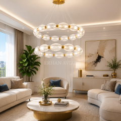 EASD-385 2’li Gold Modern Camlı LED Avize