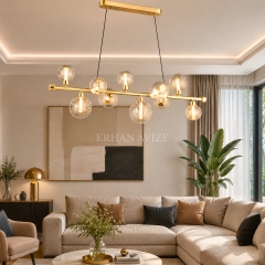 EASD-457-Y Gold Modern Camlı Yemek Masası Avizesi