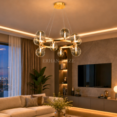 EASD-457-12’li Gold Modern Camlı Yuvarlak LED Avize