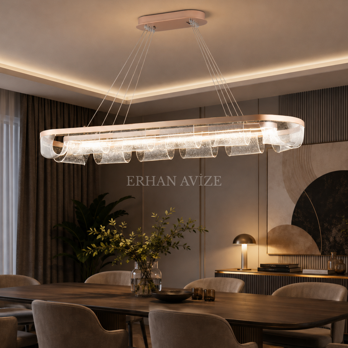 EASD-376-Y Vizon Modern Camlı LED Yemek Masası Avizesi