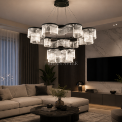 EASD-469 2’li Siyah Modern Dalga Camlı LED Avize