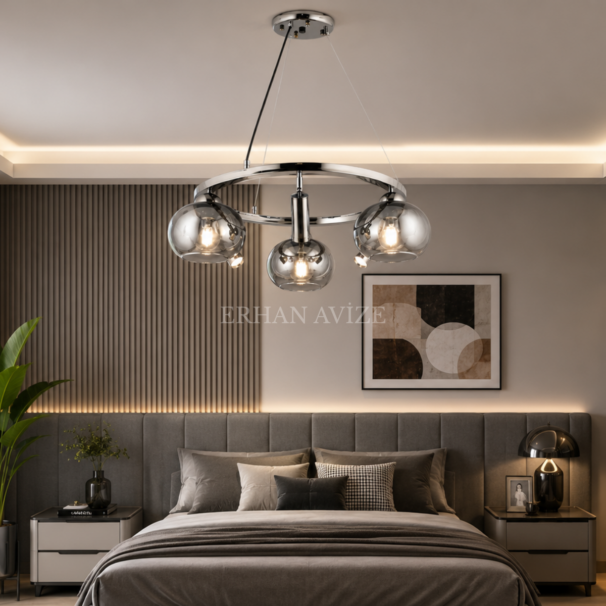 EASD-593 3’lü Füme Camlı Modern Yuvarlak Avize