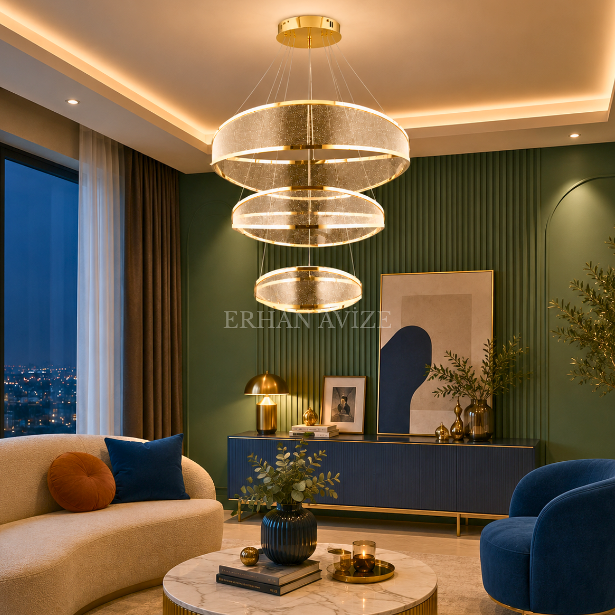 EASD-365 3’lü Gold Modern LED Avize – 40×60×80 cm