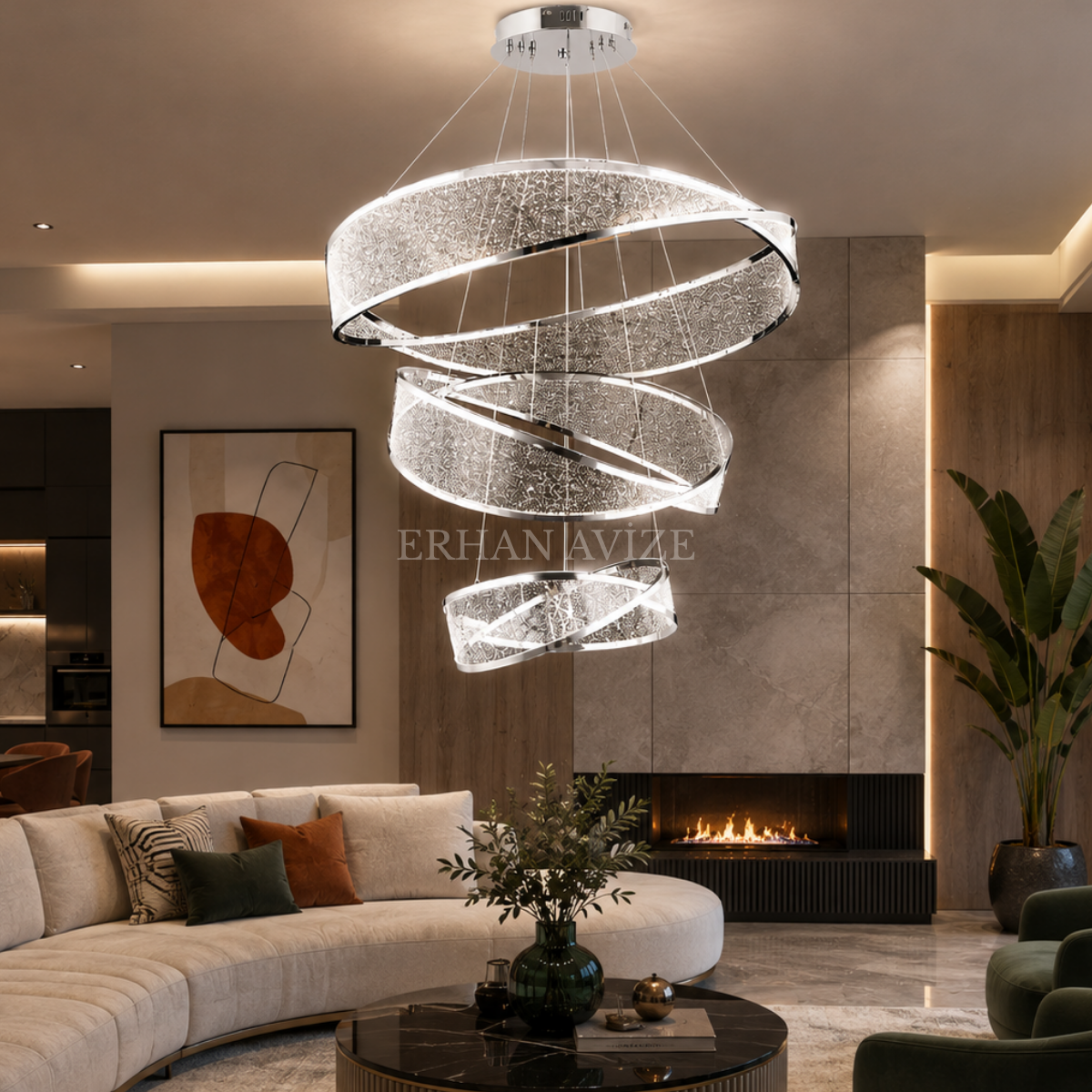 EASD-365 3’lü Krom Modern LED Avize – 40×60×80 cm