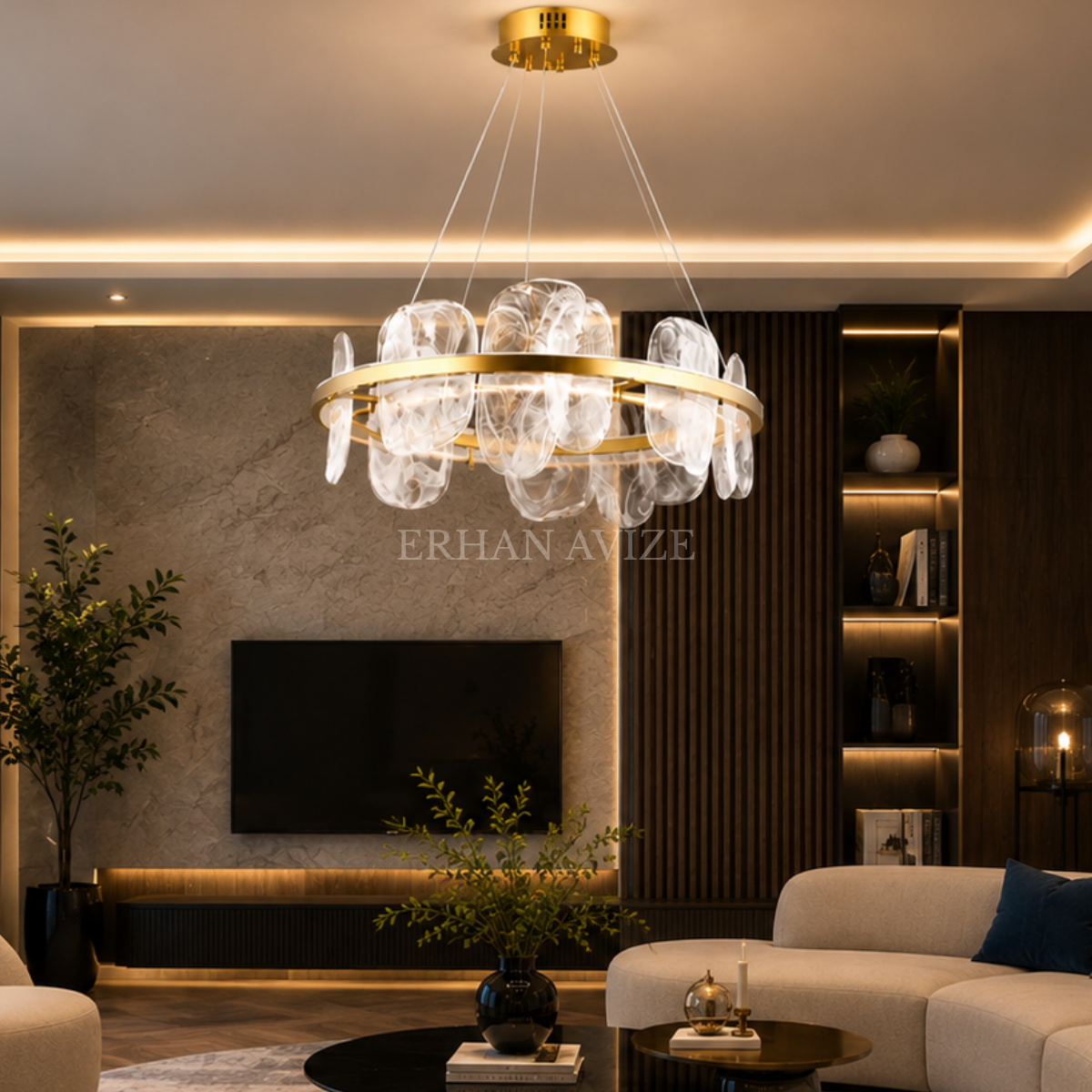 EASD-333 Yuvarlak Eskitme Modern LED Avize – 60 cm