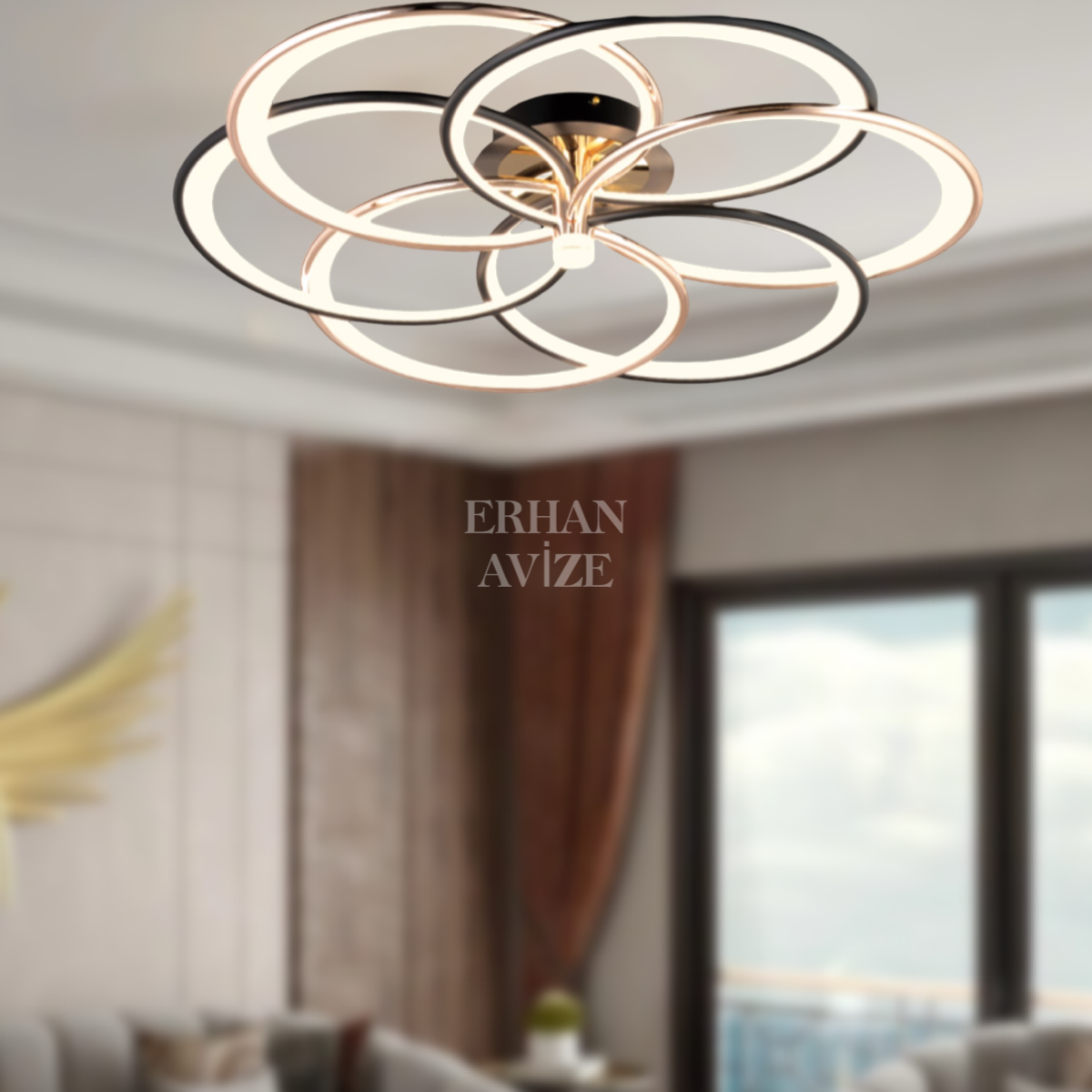 EASD-240 6’lı Plafonyer Siyah LED Avize