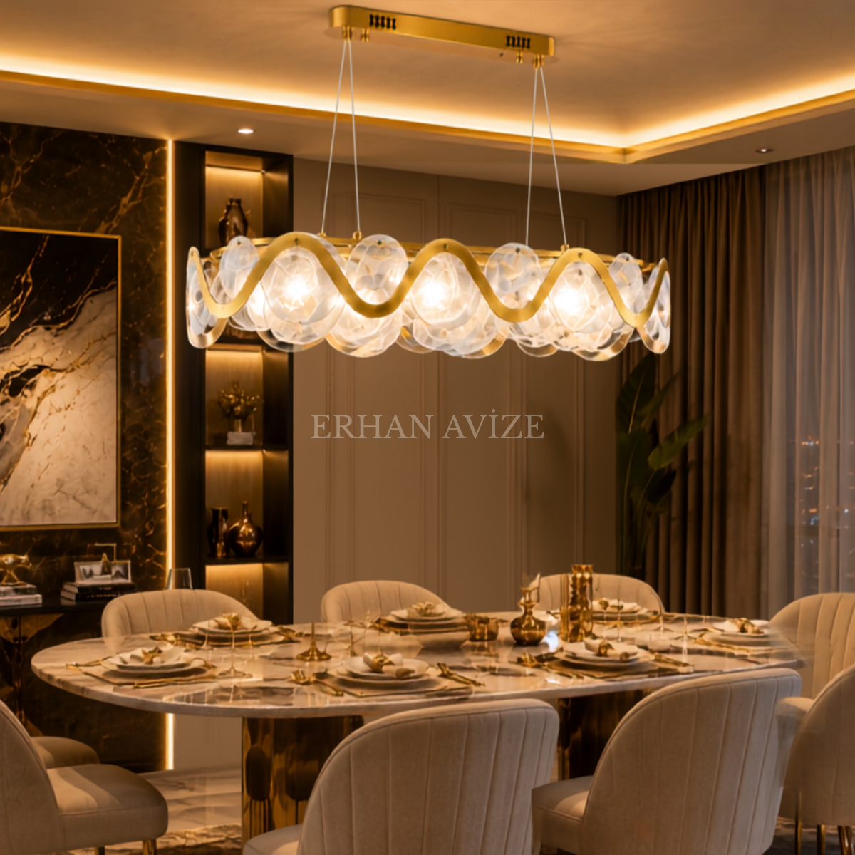 EADM-56 Yemek Masası Eskitme Modern LED Avize – 80 cm