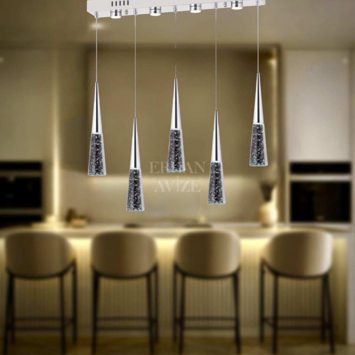 EAPV-151 YM 5’li Sıralı Krom LED Avize