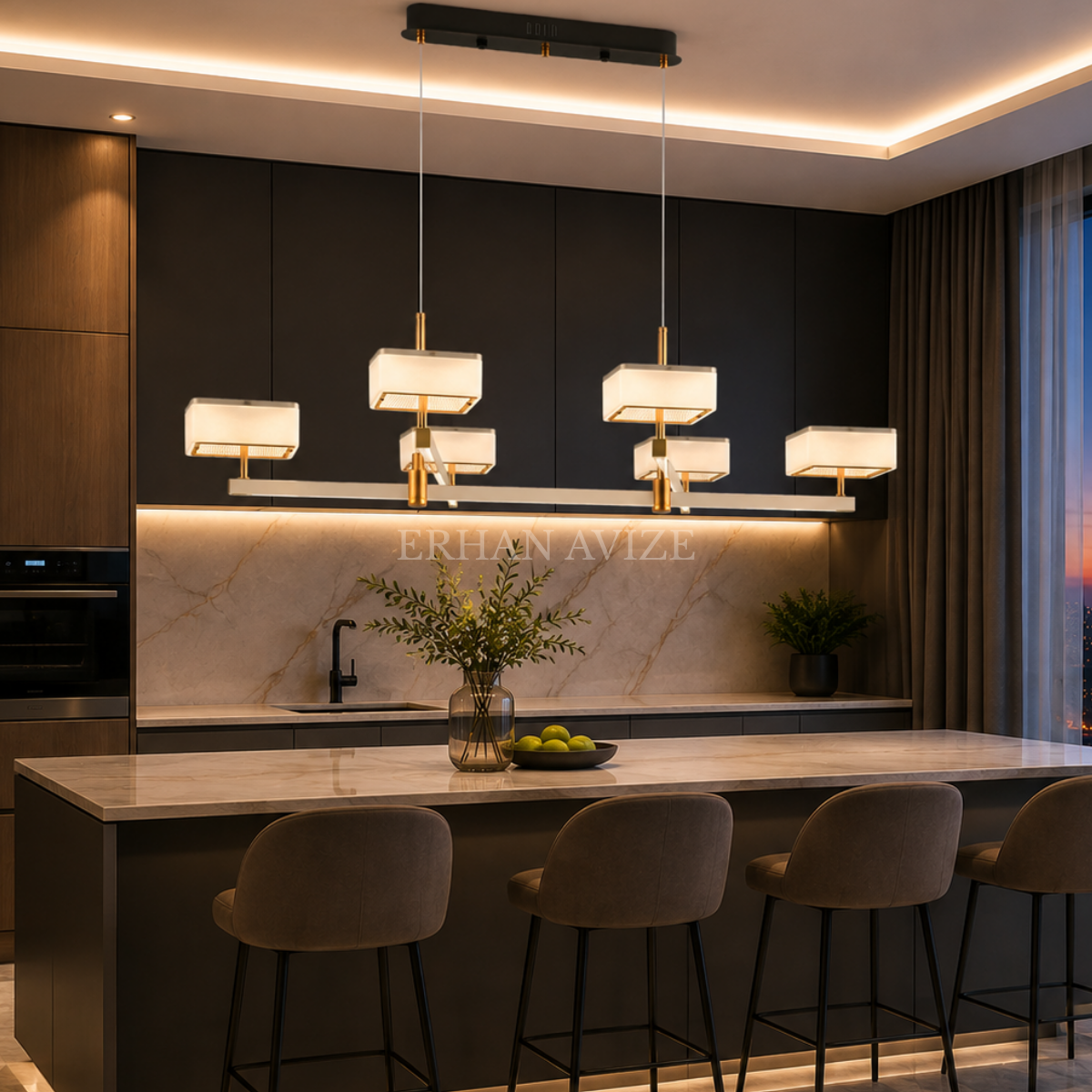 EASD-426 6’lı Yemek Masası Modern LED Avize – 90 cm