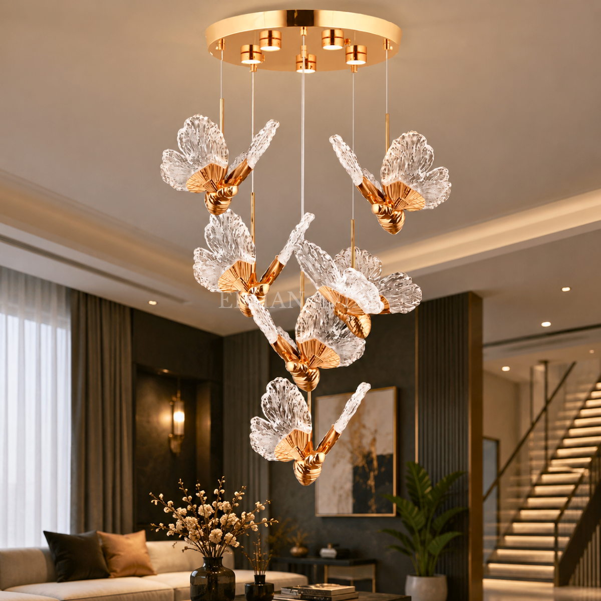 EASD-433 6’lı Gold Kelebek LED Avize – 25 cm