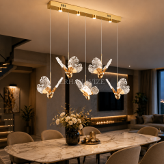 EASD-433 5'li Sıralı Gold Kelebek Yemek Masası LED Avize