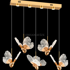 EASD-433 5'li Sıralı Gold Kelebek Yemek Masası LED Avize