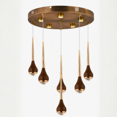 EAPD-189 6’lı Ahşap Gold Modern LED Avize – 50 cm