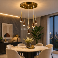 EAPD-189 6’lı Ahşap Gold Modern LED Avize – 50 cm