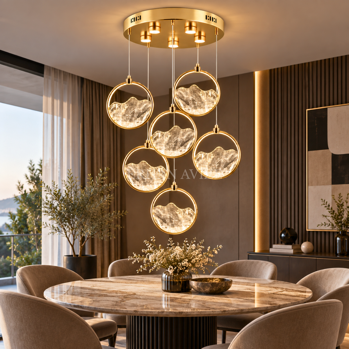 EASD-396 6’lı Gold Modern Sarkıt LED Avize
