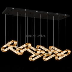 EASD-521 9’lu Yemek Masası Gold Kristal Sarkıt LED Avize