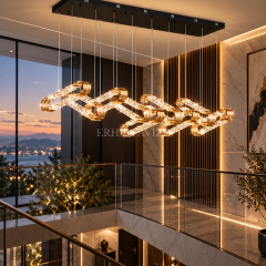 EASD-521 9’lu Yemek Masası Gold Kristal Sarkıt LED Avize