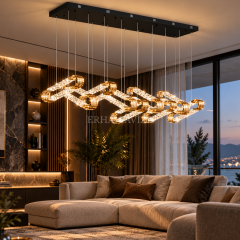 EASD-521 9’lu Yemek Masası Gold Kristal Sarkıt LED Avize